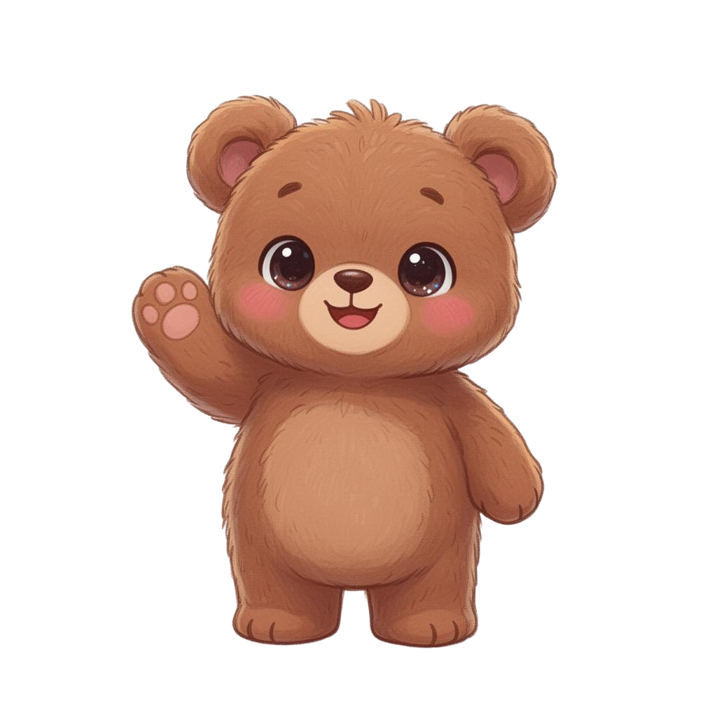 Wondi, the WondoKids bear mascot, waving hello